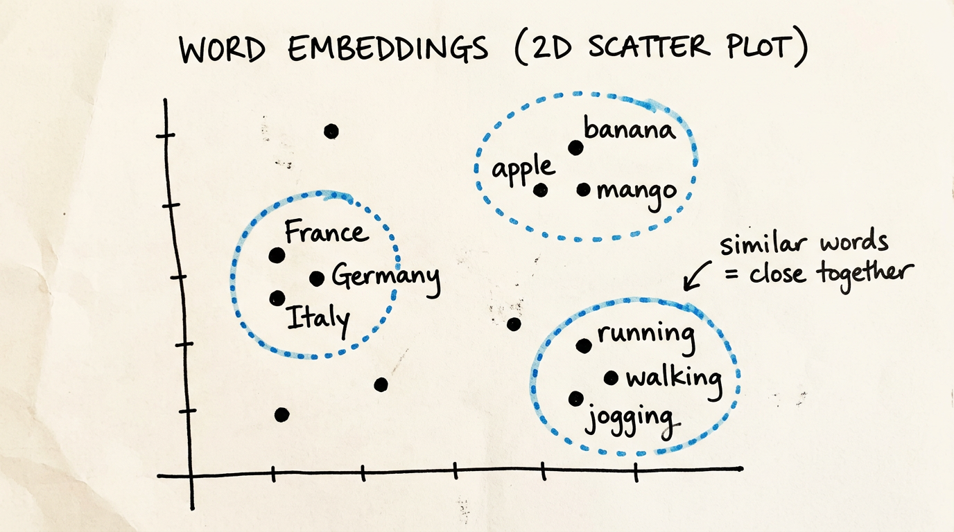 Embedding space: similar words cluster together