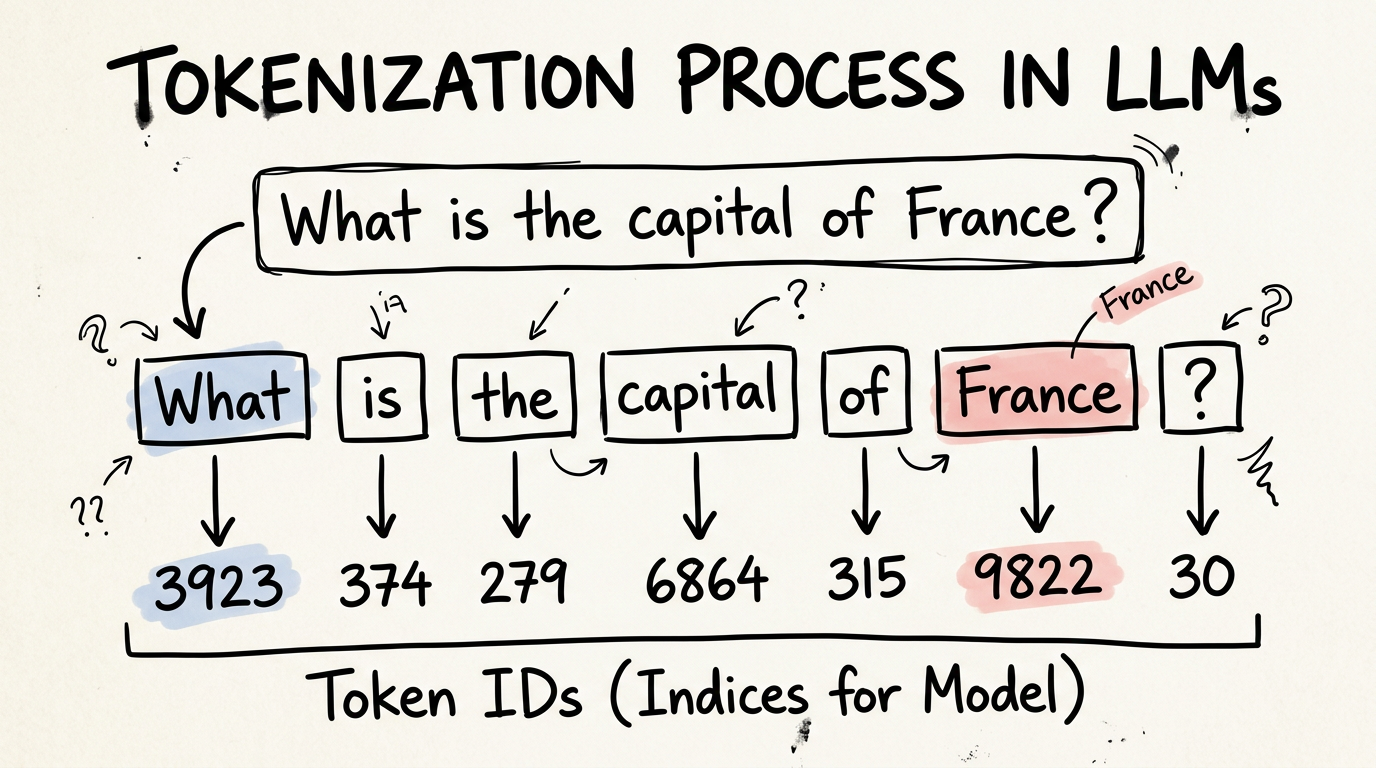 Tokenization: splitting text into tokens mapped to IDs